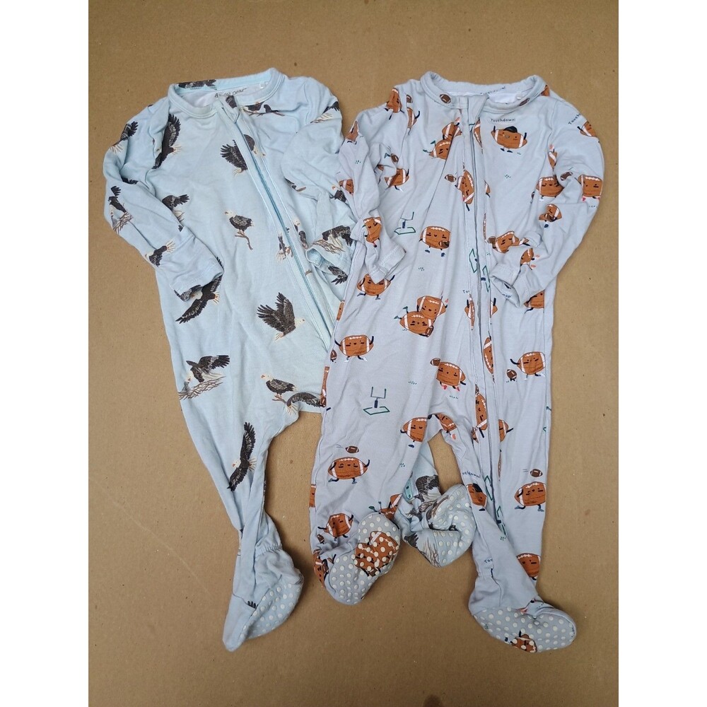 3-6 months Angel Dear Bamboo Footed Sleeper Zip Pajamas Lot Of 2 Eagle Football